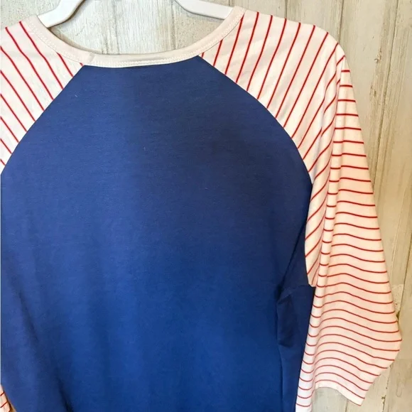LulaRoe Size L & 3X Blouse Top Blue, Red & White Stripes with Raglan Sleeve - Picture 14 of 14